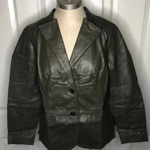 JESSICA LONDON Olive Green Leather Blazer/Jacket